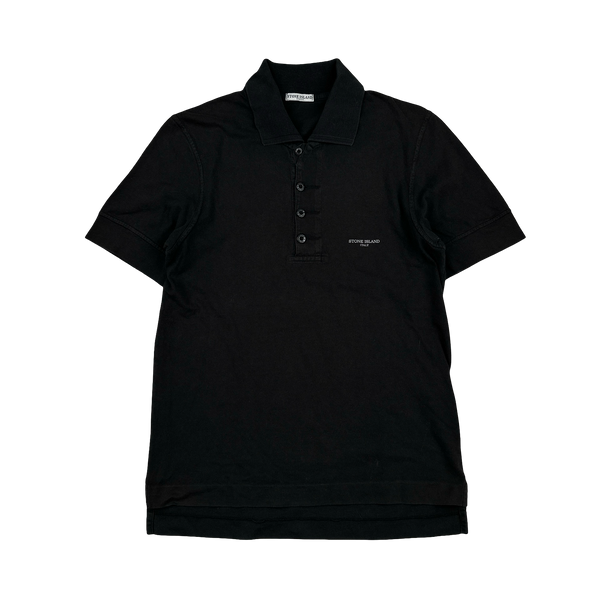 Stone Island 2006 Black Vintage Spellout Cotton Polo - Small