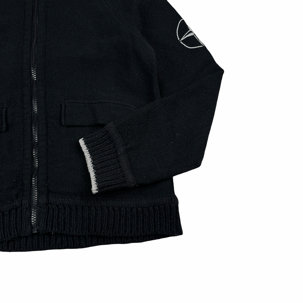 Stone Island 2002 Black Thick Knitted Hooded Compass Jumper - XL