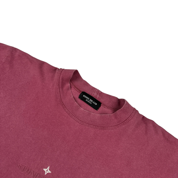 Stone Island Marina Vintage 80's Cotton Pink Spellout Embroidery T Shirt - Large