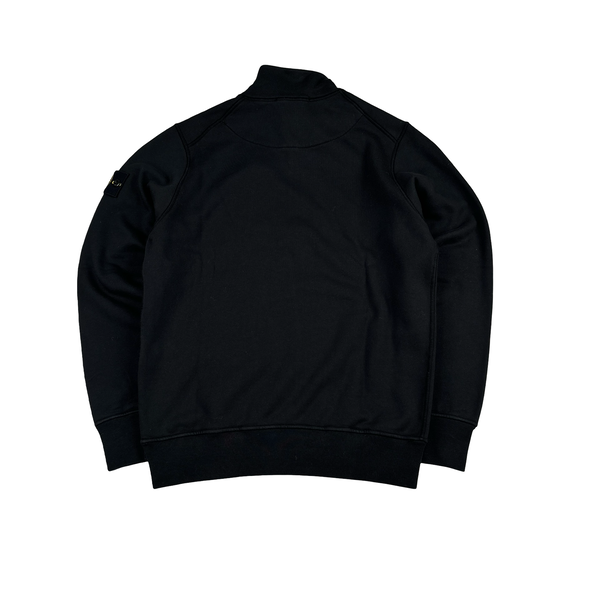 Stone Island 2022 Black Cotton Quarter Zip Crewneck Sweatshirt - Small