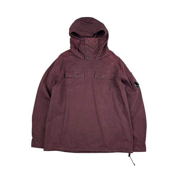 CP Company Burgundy Cargo Pocket Pullover Cotton Smock Jacket - Large