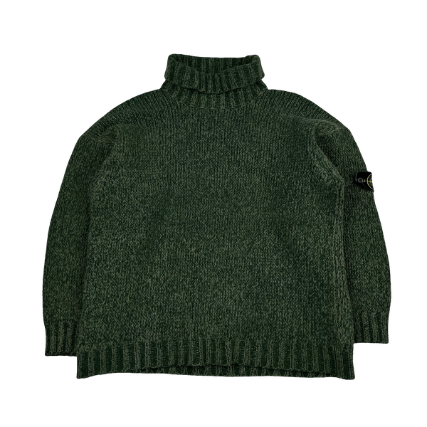 Stone Island 1997 Green Knitted Angora Wool Blend Vintage Roll Neck Jumper- XL