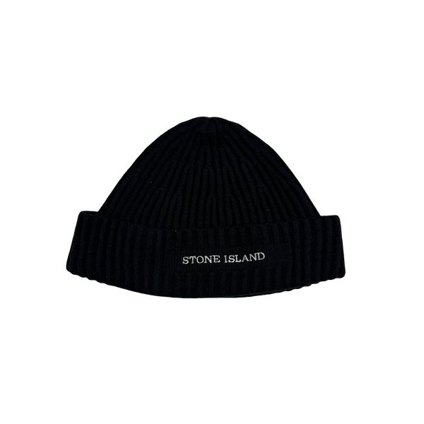 Stone Island 2002 Black Wool Spellout Beanie