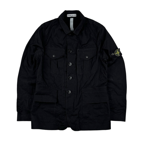 Stone Island 2007 Black Cotton Ventile Buttoned Blazer Jacket - Small