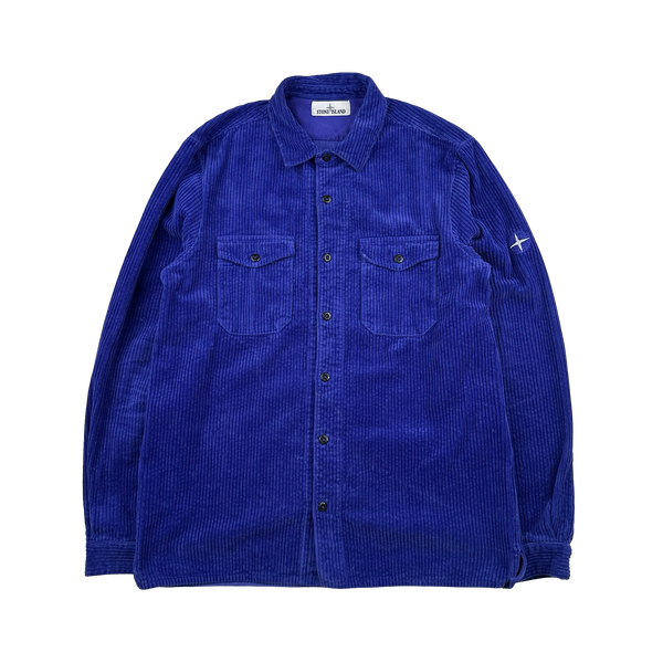 Stone Island 2021 Blue Thick Jumbo Corduroy Overshirt - Large