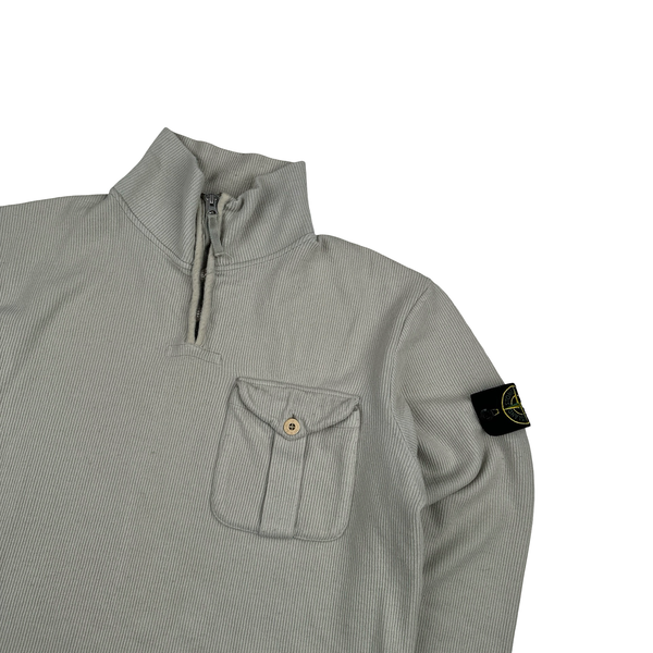Stone Island 2001 Light Grey Wool Blend Vintage Ribbed High Neck Jumper - Medium