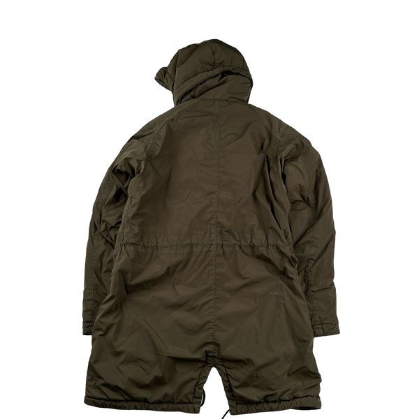 CP Company Brown Nycra Quilted Fishtail Parka Jacket - Medium