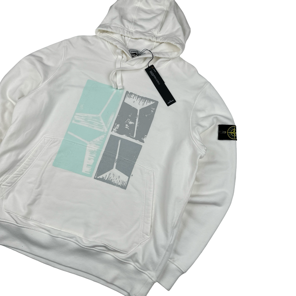 Stone Island 2022 White Pullover Graphic Cotton Hoodie - XXL
