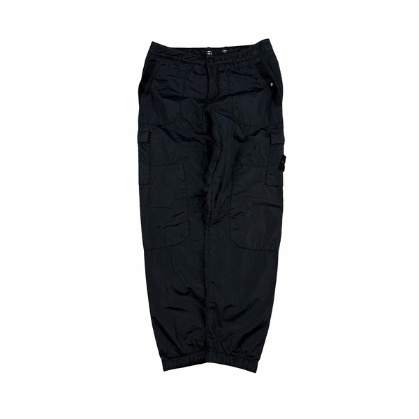 Stone Island Black Seersucker Nylon Rip Stop Cargo Trousers - Medium