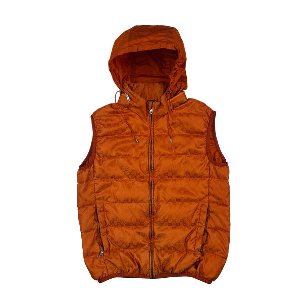 Gucci Monogram Orange Zipped Gilet Jacket - Large