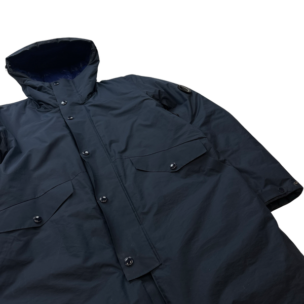 CP Company Navy Micro M Down Filled Lens Viewer Long Parka Jacket - Small