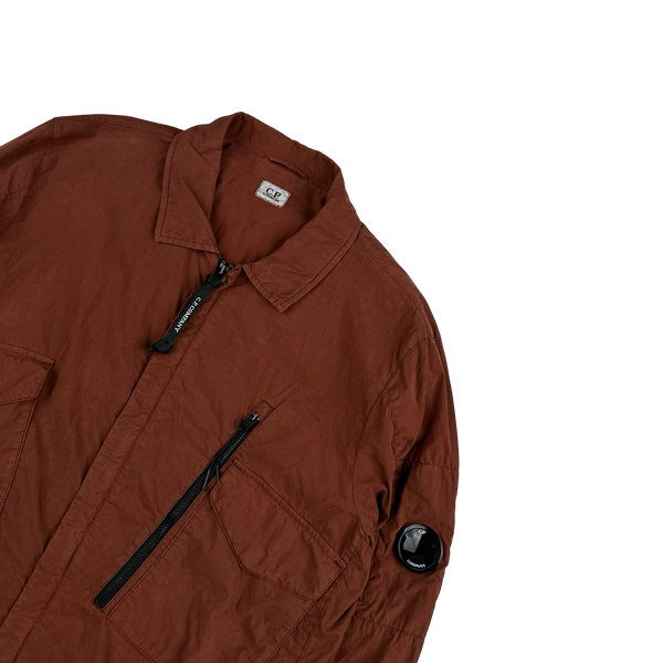 CP Company Burnt Orange 50 Fili Cotton Zipped Overshirt - Large