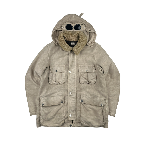 CP Company Beige Sherling Collar Moleskin Multi Pocket Goggle Jacket - XL