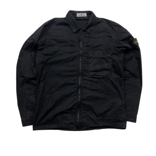 Stone Island 2019 Black Cotton Garment Dyed Overshirt - Medium