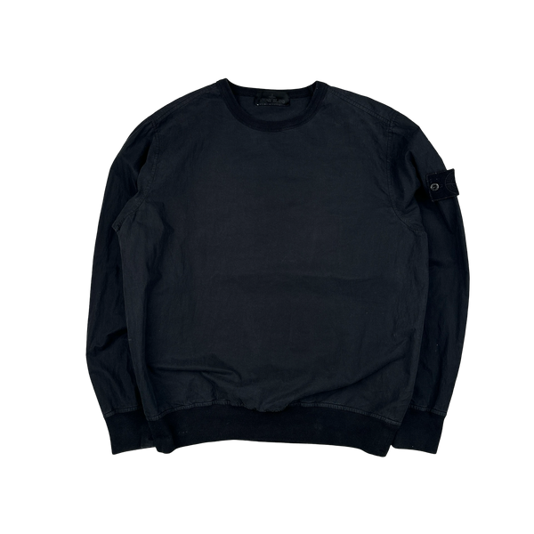 Stone Island 2019 Black Ghost Piece Resin Cotton Crewneck - Small
