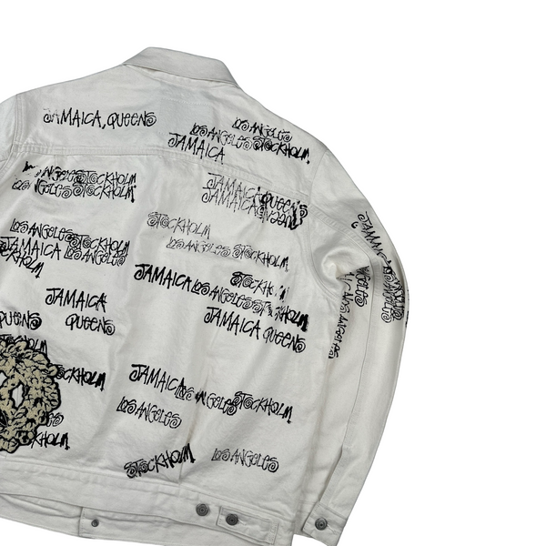 Stussy X Levi X Denim Tears Spellout Design White Denim Jacket - Medium - Large