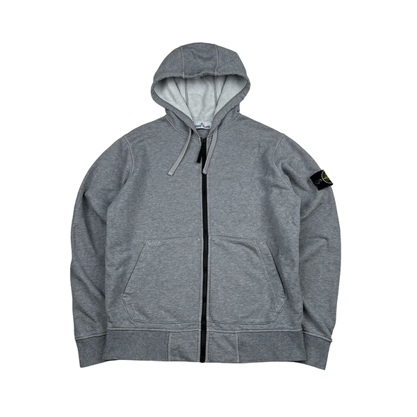 Stone Island Grey Cotton Zipped Hoodie - Medium