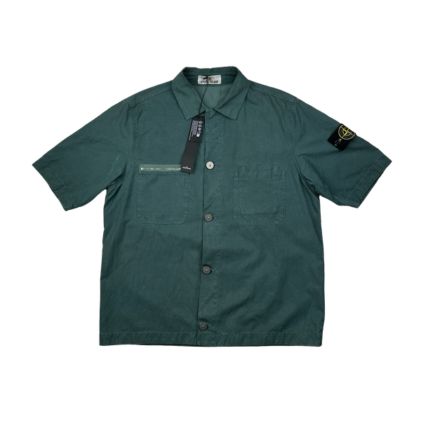 Stone Island 2023 Sea Green Cotton Cupro Short Sleeve Overshirt - Small