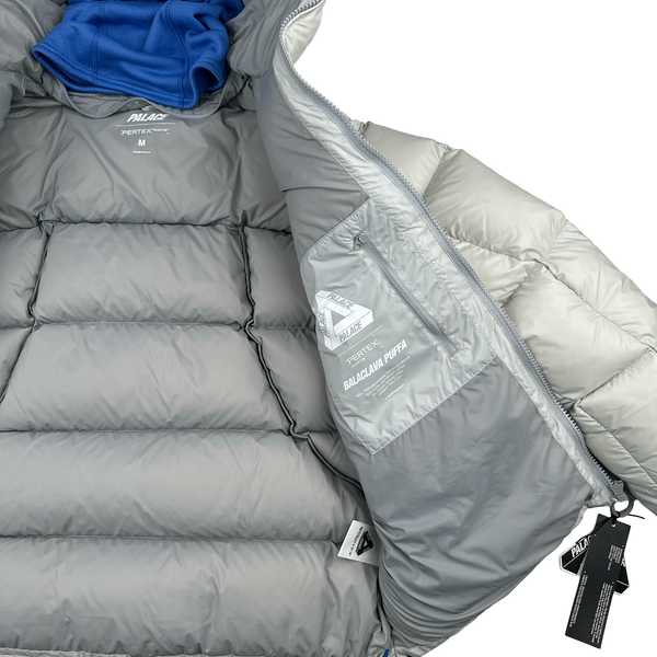 Palace 2024 White Matte Pertex Down Filled Blue Balaclava Puffer Jacket - Medium