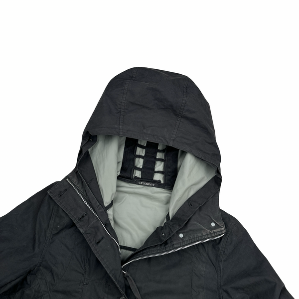 CP Company Black Long Hooded Cotton Blend Jacket - Small