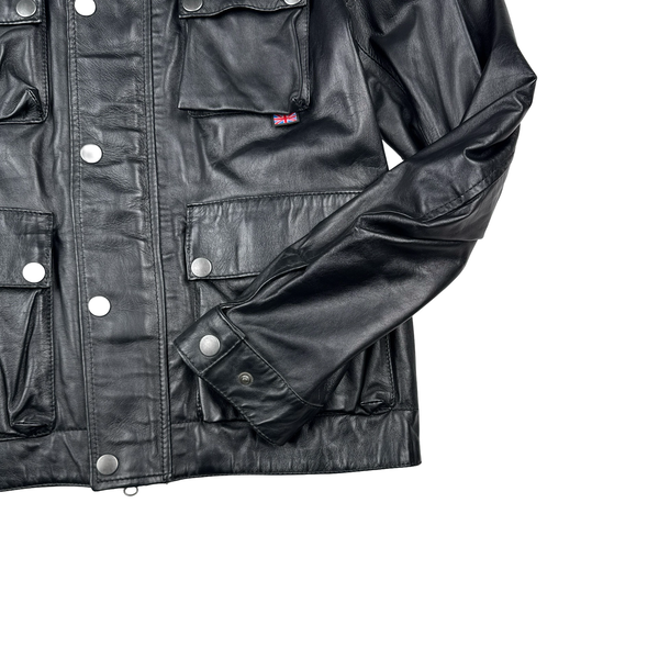 Belstaff Black Multi Pocket Leather Zipped Lightweight Jacket - XL