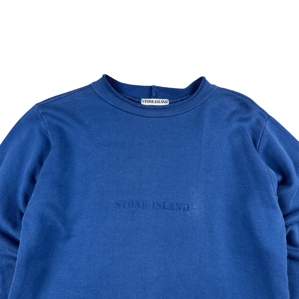 Stone Island 90’s Blue Spellout Cotton Crewneck Jumper - Medium