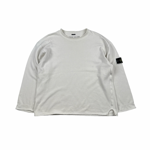 Stone Island Marina Vintage Green Edge White Mock Neck Jumper - XL