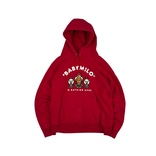 BAPE Baby Milo Red Graphic Hooded Jumper - Medium