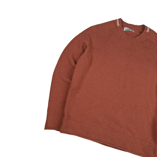 Stone Island 2020 Salmon Orange Lambs Wool Crewneck Knitted Jumper - Medium