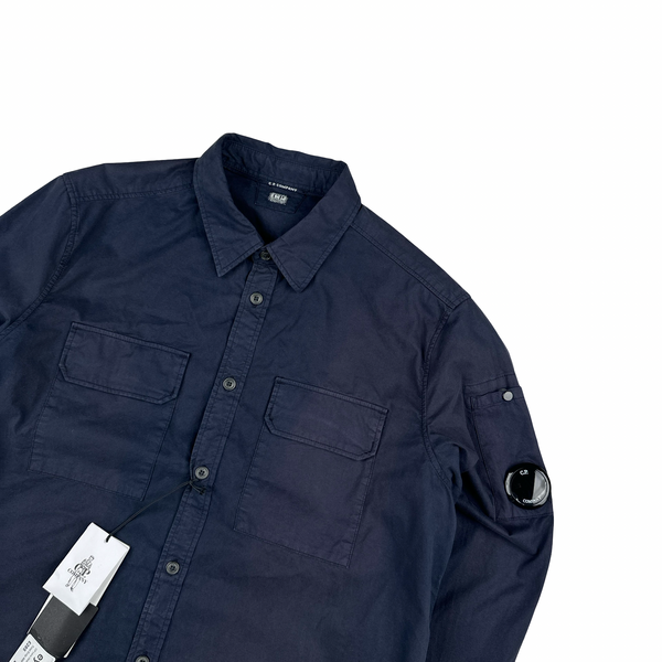 CP Company Navy Buttoned Cotton Lens View Overshirt - Large