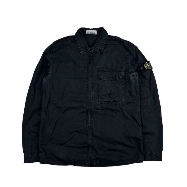 Stone Island 2019 Black Cotton Garment Dyed Overshirt - Medium
