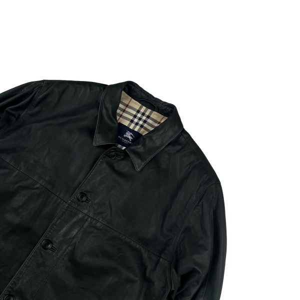 Burberry Leather Nova Check Lined Collared Jacket - XL