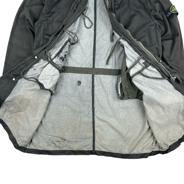 Stone Island Vintage Khaki Green Raso Gommato Long Jacket - XL