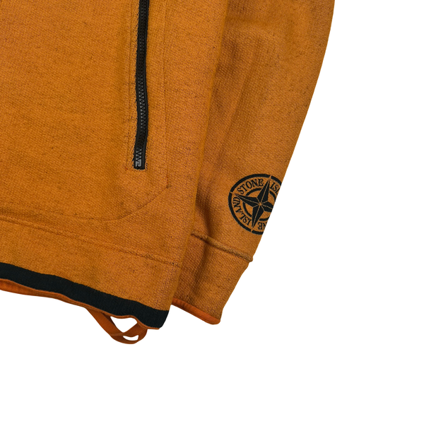 Stone Island 2003 Orange Compass Stretch Cotton Fleece Zip Jumper - Large