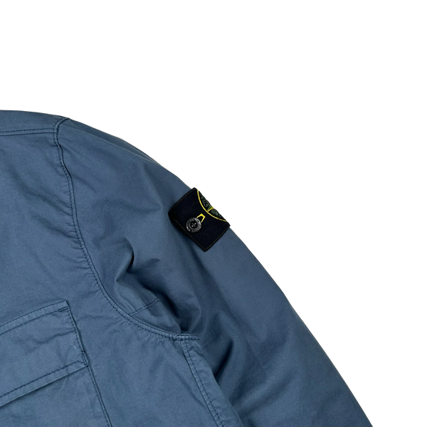 Stone Island 2023 Blue Supima Cotton Twill Zipped Overshirt - Medium