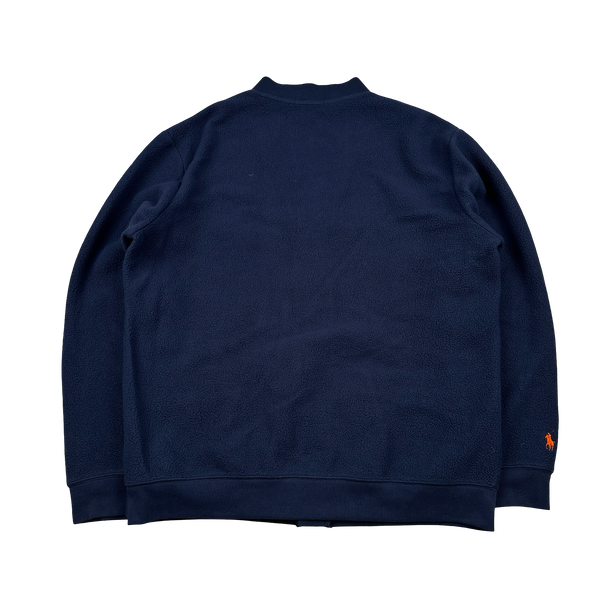 Ralph Lauren Polo Navy Buttoned Varsity Letterman Fleece Cardigan - Large
