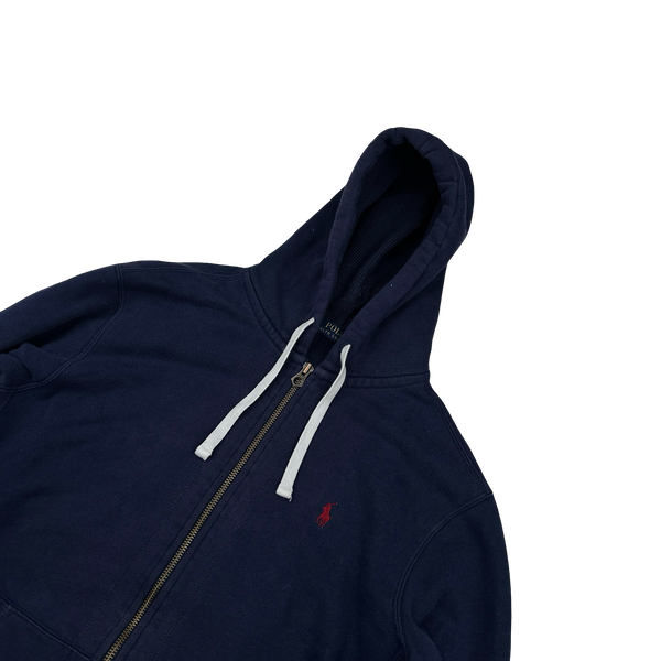 Ralph Lauren Navy Thick Cotton Zipped Hoodie - Large