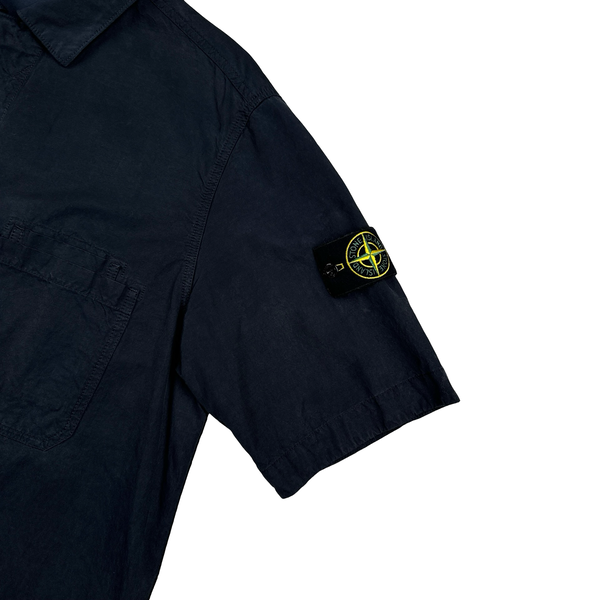 Stone Island 2023 Navy Cotton Cupro Short Sleeve Overshirt - Large