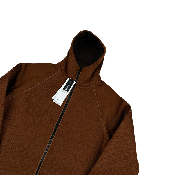 Stone Island 2025 Marina Brown Felted Wool Woven Knit Zipped Jacket - Large