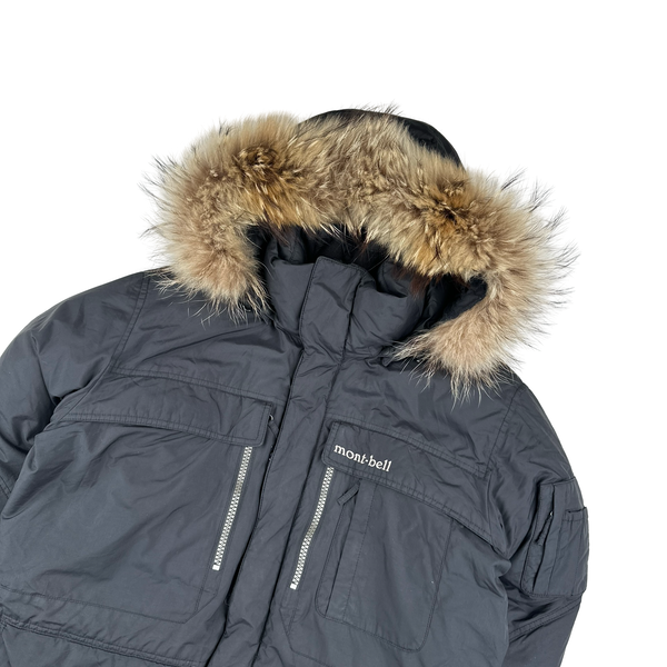 Montbell Down Filled Black Fur Hood Trim Puffer Jacket - Medium