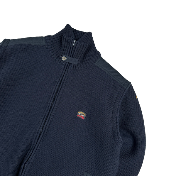 Paul And Shark 90’s Navy Thick Heavyweight Reversable Spellout Knit Jacket - Large