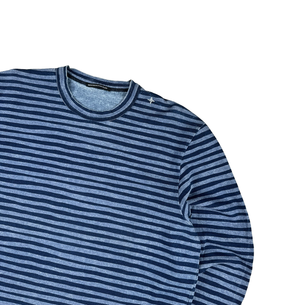 Stone Island Vintage 2003 Cotton Blue Stripped Longsleeve T Shirt - XXL