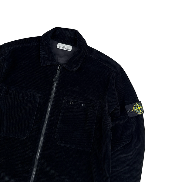 Stone Island 2019 Black Corduroy Chest Pocket Zipped Overshirt - Large