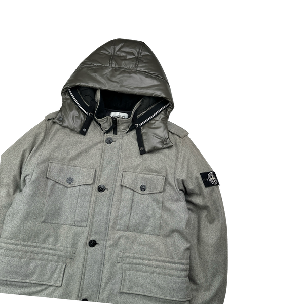 Stone Island 2014 Grey Ice Wool Blend Down Jacket - XL