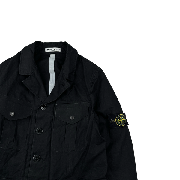 Stone Island 2007 Black Cotton Ventile Buttoned Blazer Jacket - Small