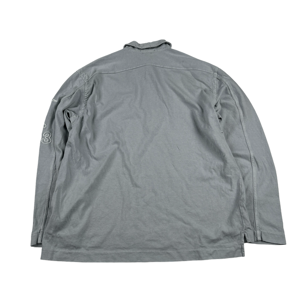 Stone Island Vintage Grey Spellout Embroidered Compass Long Sleeve Polo Shirt - XL