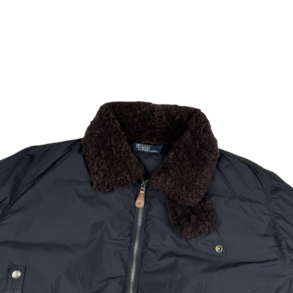 Ralph Lauren Heavyweight Shearling Collared Down Bomber Jacket - Large