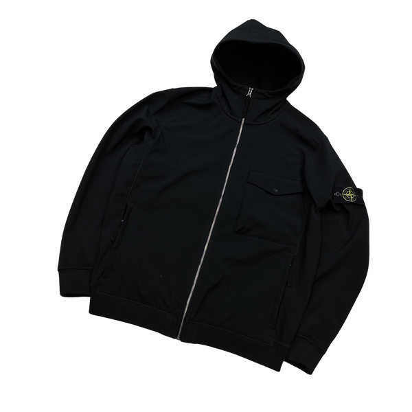 Stone Island Black Hooded Soft Shell Jacket - XXL