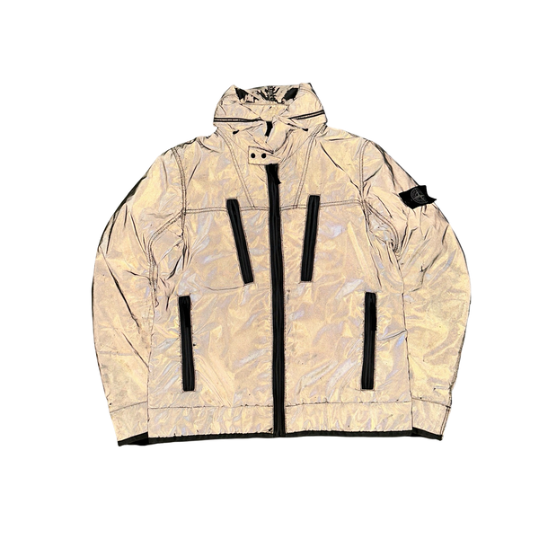 Stone Island Silver Liquid Reflective Fleece Lined Jacket - Large