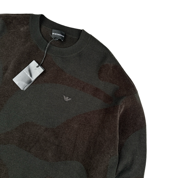 Emporio Armani Logo Wool Blend Camo Crewneck Jumper - Large